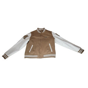 Vintage Members Only Varsity Jacket Mens Size Large Beige School Coat University